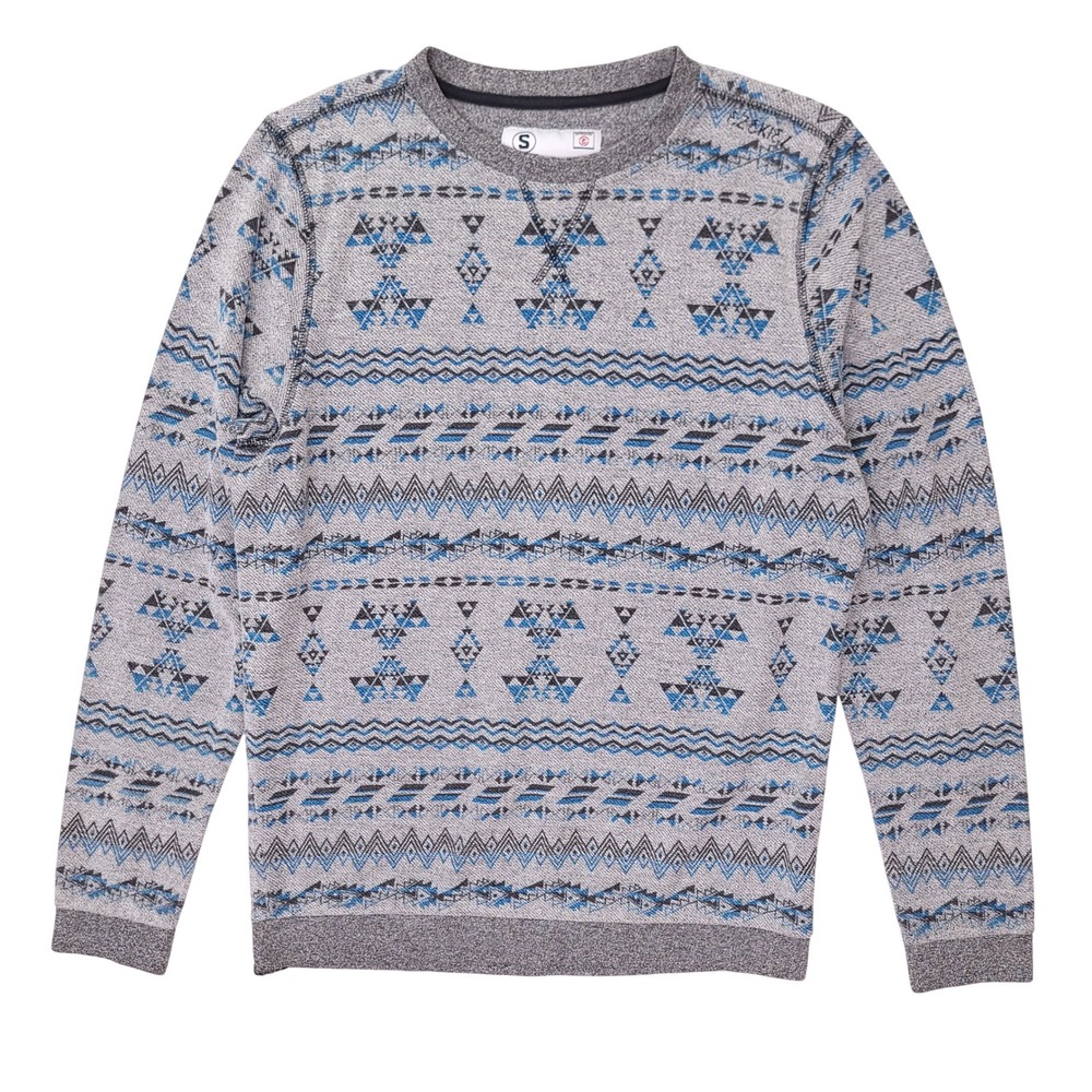 Ezekiel Mens Geometric Southwestern‎ Crewneck Sweater Grey Blue Small